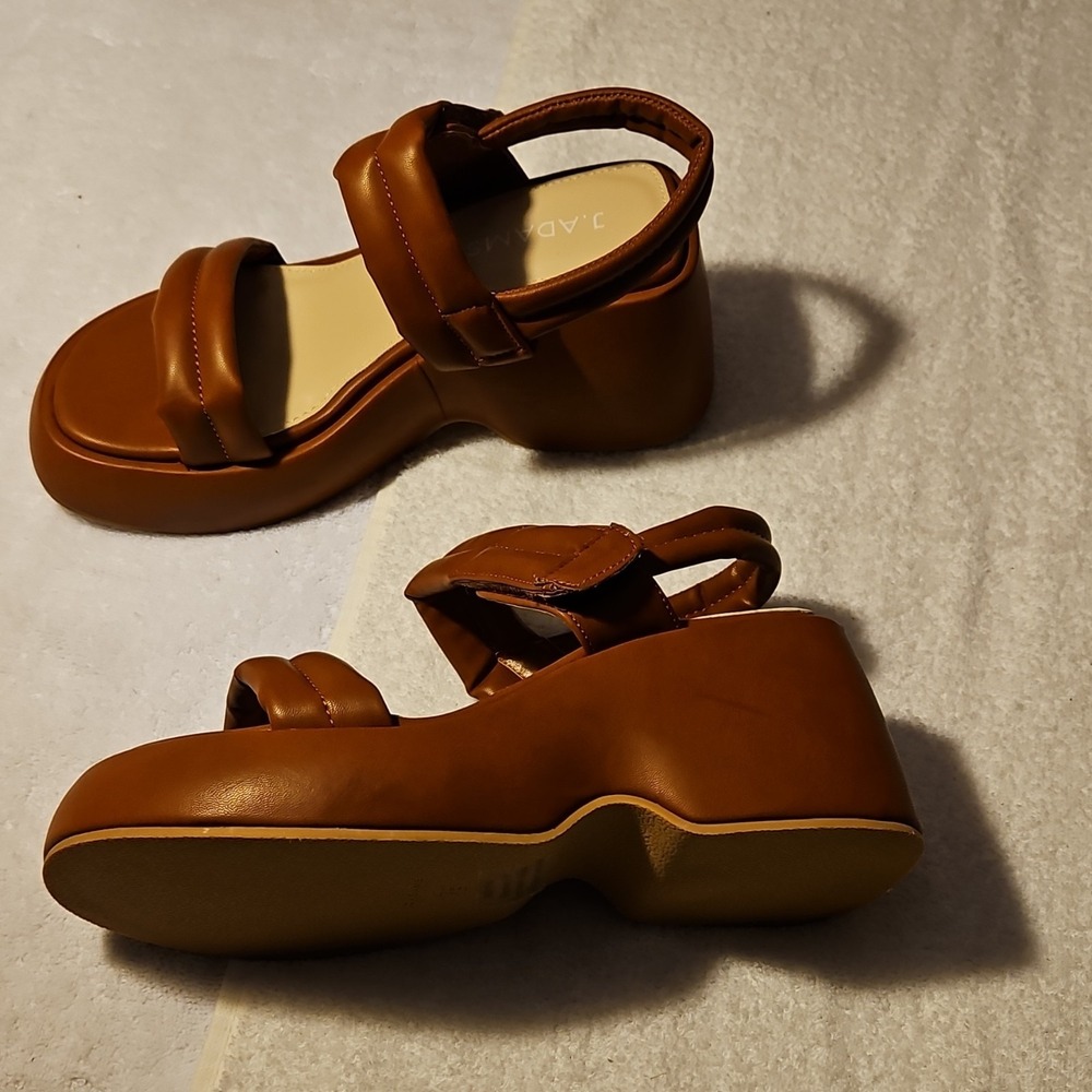 J. Adams Brown Synthetic Slingback Wedge Sandals Women's Size 7.5 - Picture 2 of 4